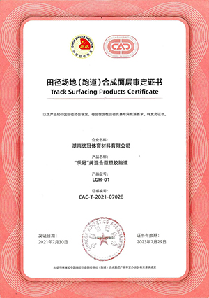 中国田径协会审定证书(